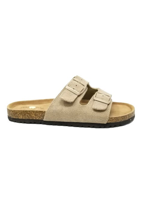 Suede Leather 2 Strap Footbed Sandal, , alternate image number null