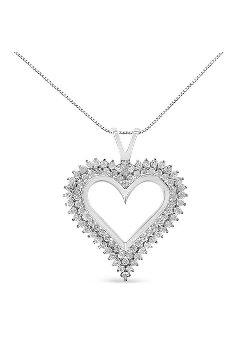 Sterling Silver 1.00 Cttw Diamond Heart Pendant Necklace, WHITE, hi-res image number null