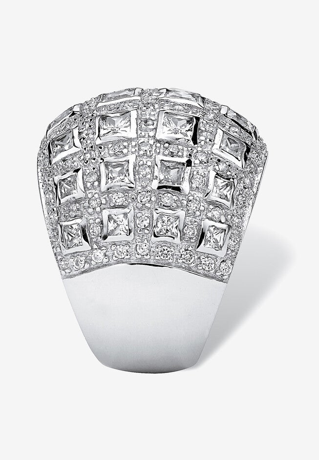 4.12 Tcw Princess-Cut And Round Cubic Zirconia .925 Sterling Silver Dome Ring, , on-hover image number 1