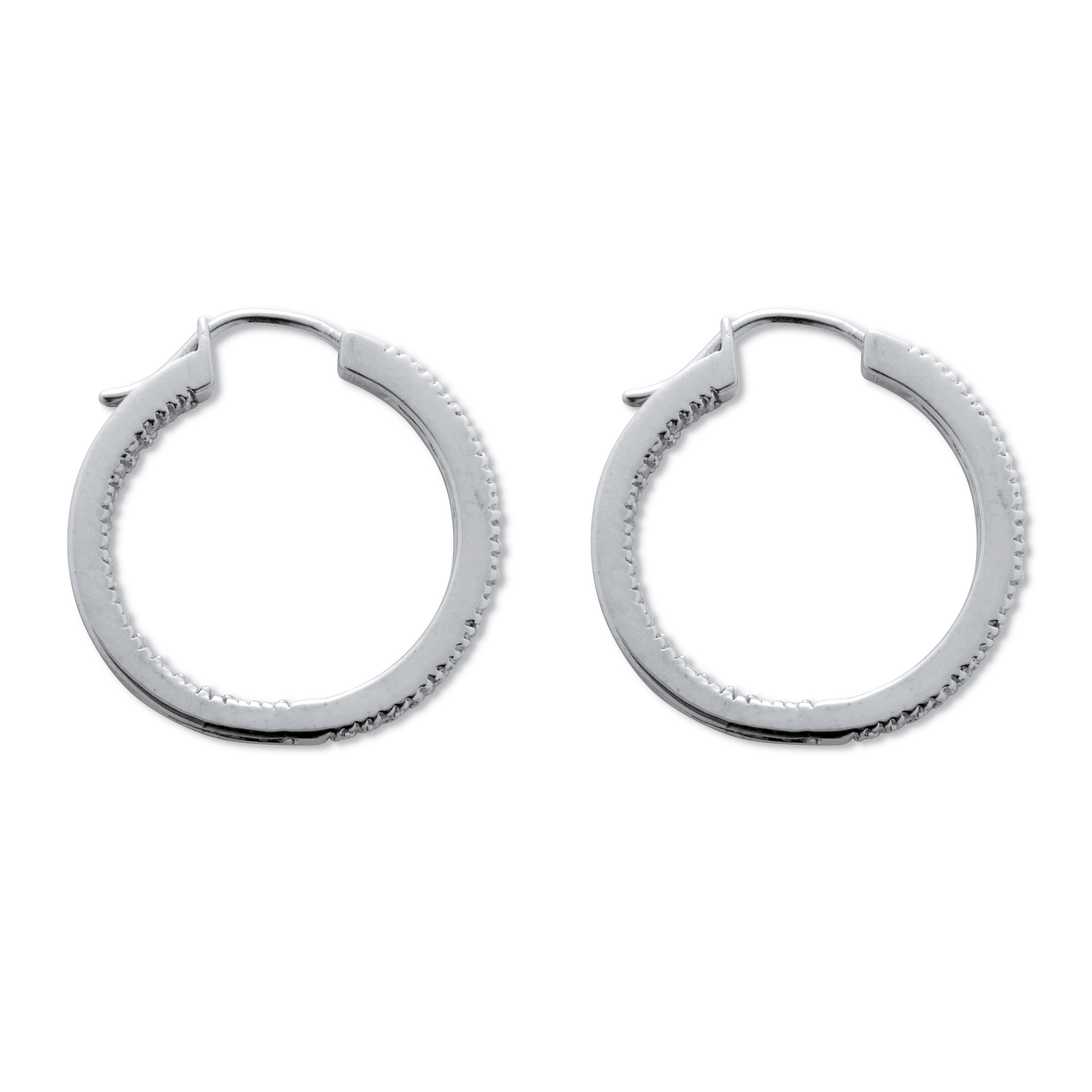 .50 TCW Diamond Sterling Silver Hoop Earrings 7/10 Inch, WHITE, on-hover image number 1