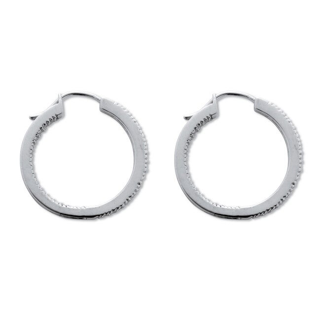 .50 TCW Diamond Sterling Silver Hoop Earrings 7/10 Inch, WHITE, on-hover image number 1