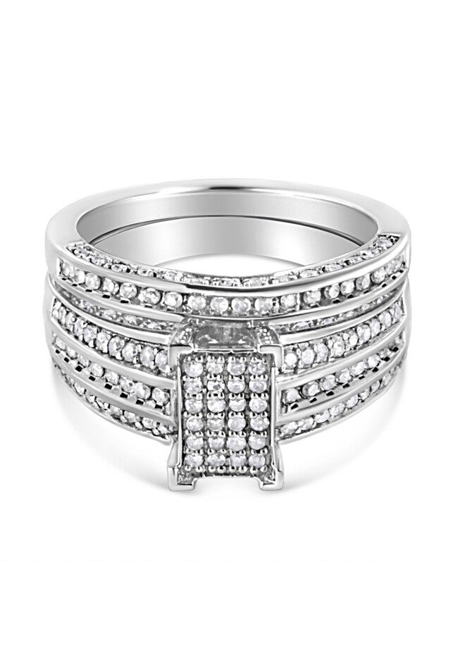 Silver 3/4 Cttw Prong Set Round Diamond Composite Engagement Ring And Band Set, , alternate image number 2