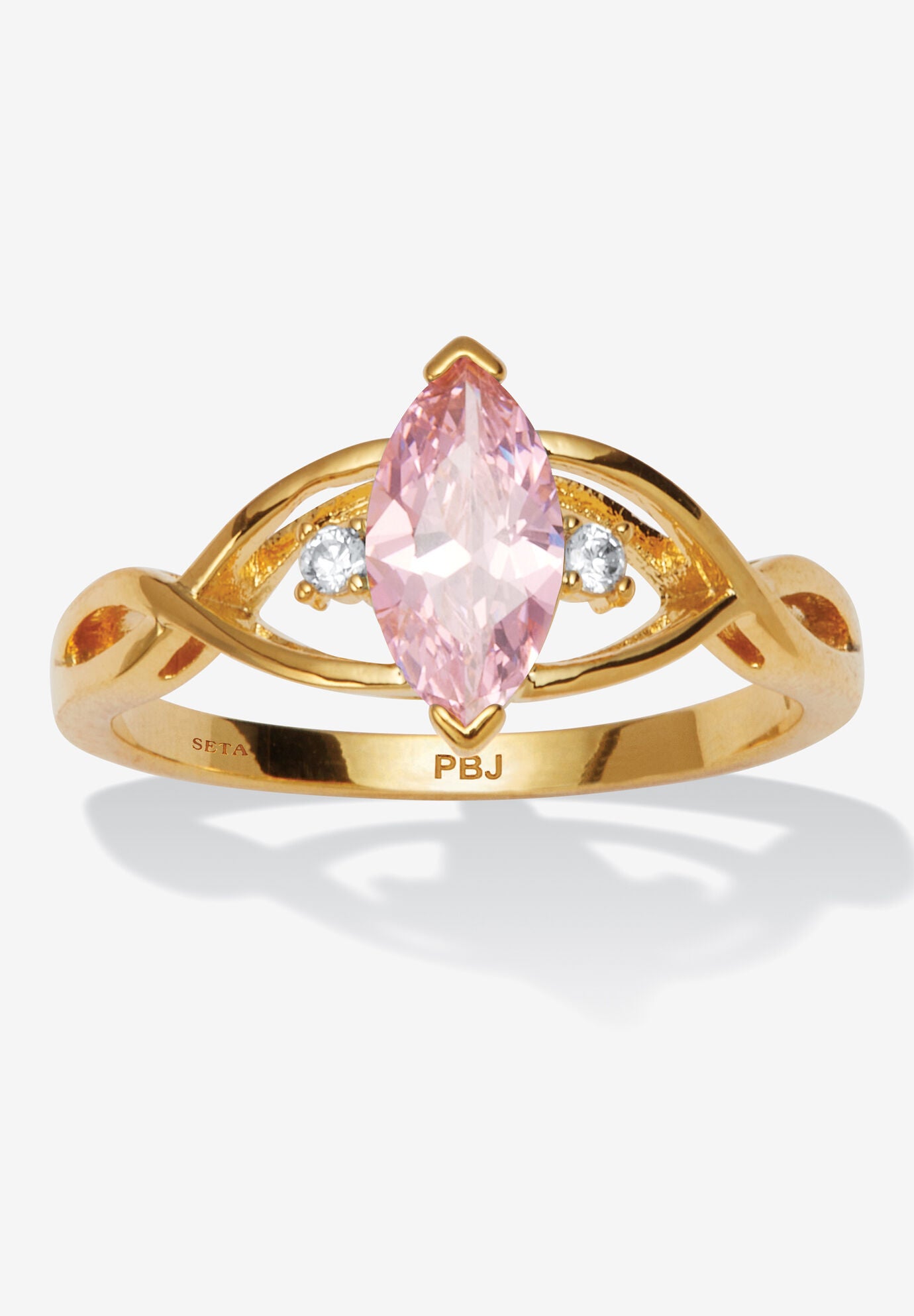 Marquise Simulated Birthstone Gold-Plated Ring, OCTOBER, hi-res image number 0