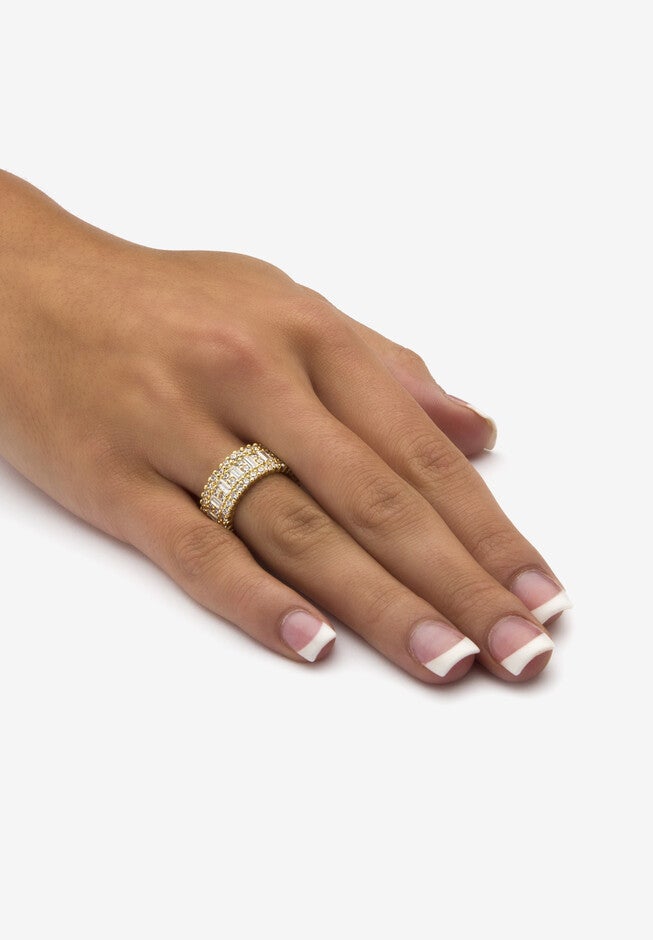 4.80 Tcw Emerald-Cut Cubic Zirconia Yellow Gold-Plated Eternity Ring, , alternate image number 2