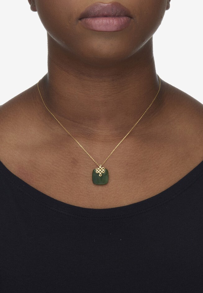 Cushion Cut Genuine Green Jade 18K Gold-Plated Pendant Necklace, 18 Inches, , alternate image number null