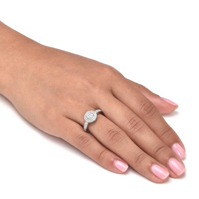 .30 TCW Diamond Sterling Silver Halo Engagement Ring, WHITE, alternate image number 2