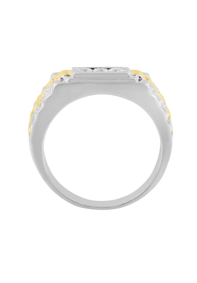 Men'S Yellow Gold Over Silver Diamond Accent Miracle-Set 3 Stone Ridged Band Ring, , on-hover image number 1