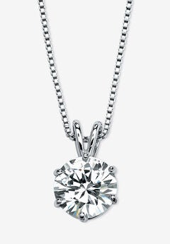 Platinum over Sterling Silver Solitaire Pendant Cubic Zirconia 18"