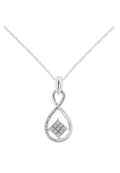 Silver Diamond Infinity And Square Accent Pendant Necklace