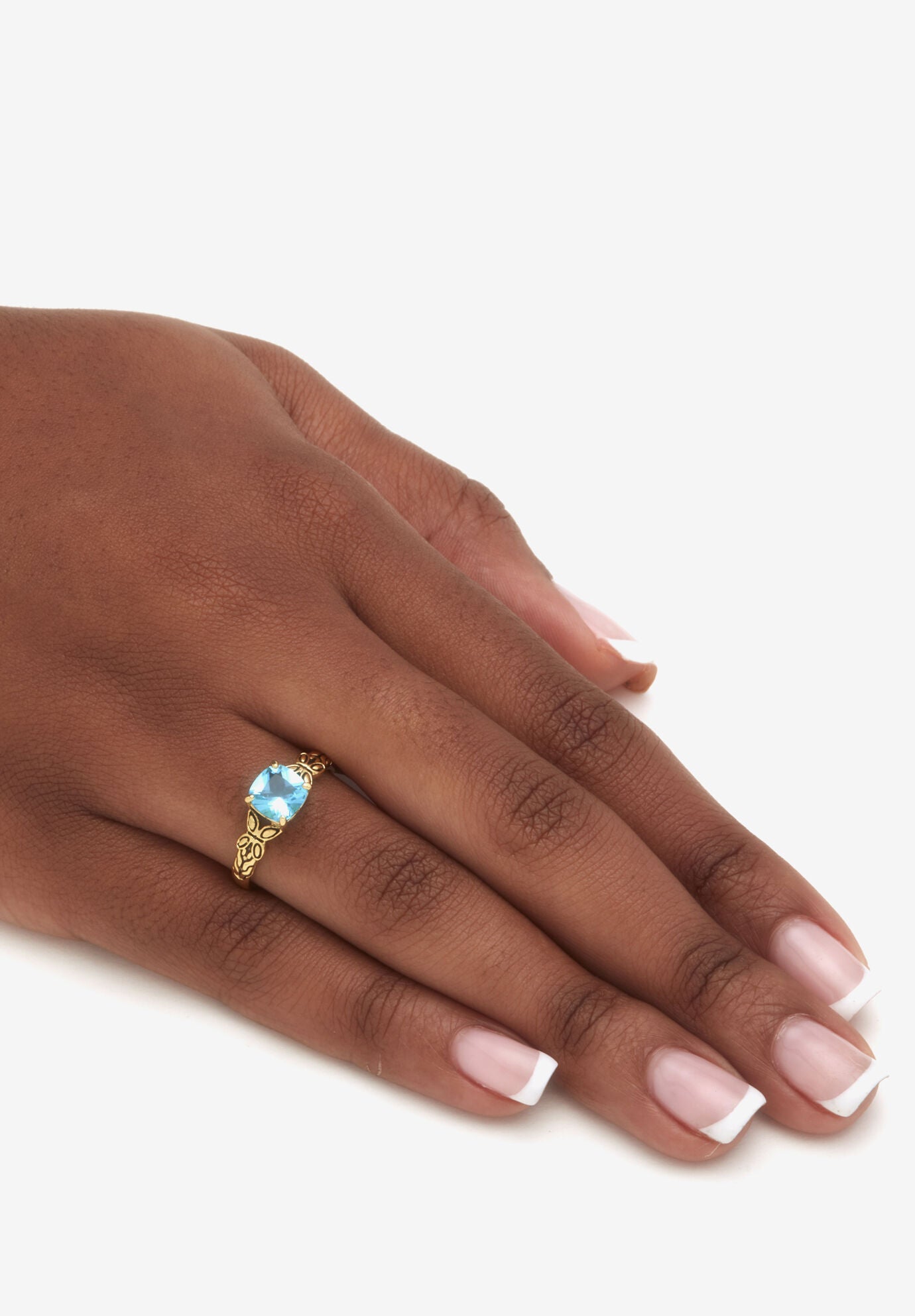 Cushion Cut Birthstone Ring In Gold-Plated Sterling Silver, , alternate image number 2