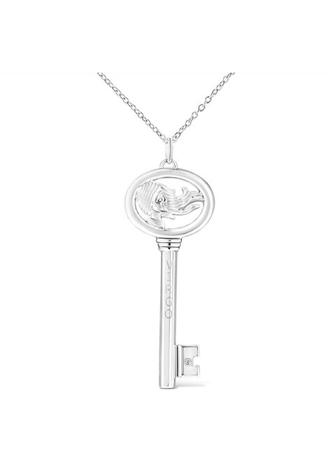 Sterling Silver Diamond Accent Virgo Zodiac Key Pendant Necklace, WHITE, hi-res image number null