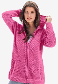 Plus Size Waffle Knit Zip Hoodie