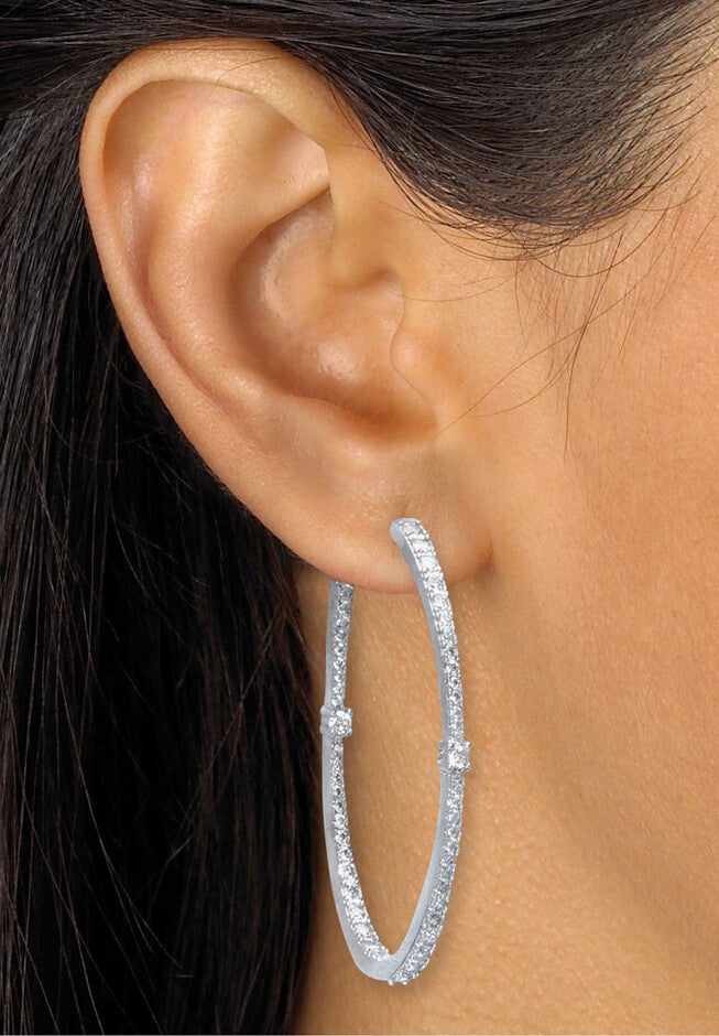 Round Crystal Goldtone And Silvertone Hoop Earrings Set, 46Mm, , alternate image number 3