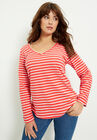 Long-Sleeve V-Neck One + Only Tee, RED IVORY STRIPE, hi-res image number null