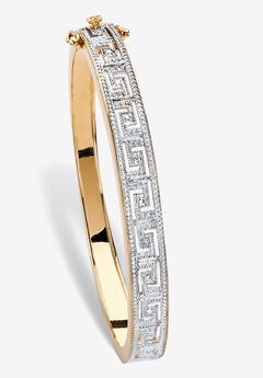Diamond Accent 18K Gold-Plated Greek Key Bangle Bracelet 7.5"