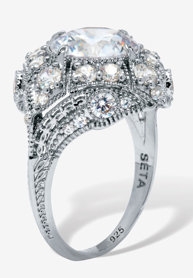 5.50 Tcw Round Cubic Zirconia Platinum-Plated Sterling Silver Cluster Ring, , on-hover image number 1