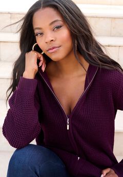 Plus Size Waffle Knit Zip Hoodie
