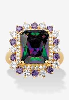 8.40 Tcw Mystic Cubic Zirconia Gold-Plated Halo Cocktail Ring