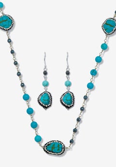 Genuine And Simulated Turquoise Silvertone Necklace Set 36-Inch