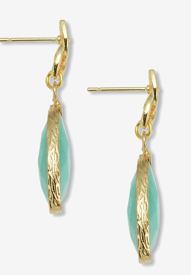Genuine Blue Amazonite Goldtone Drop Earrings 36X10Mm, , on-hover image number null