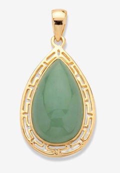 Pear-Cut Genuine Green Jade Gold-Plated Silver Cutout Halo Cabochon Pendant