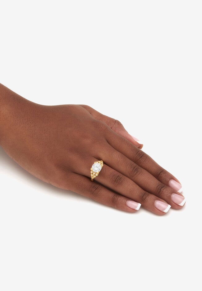 3.12 Tcw Round Cubic Zirconia 14K Gold-Plated Sterling Silver Engagement Ring, , alternate image number 2