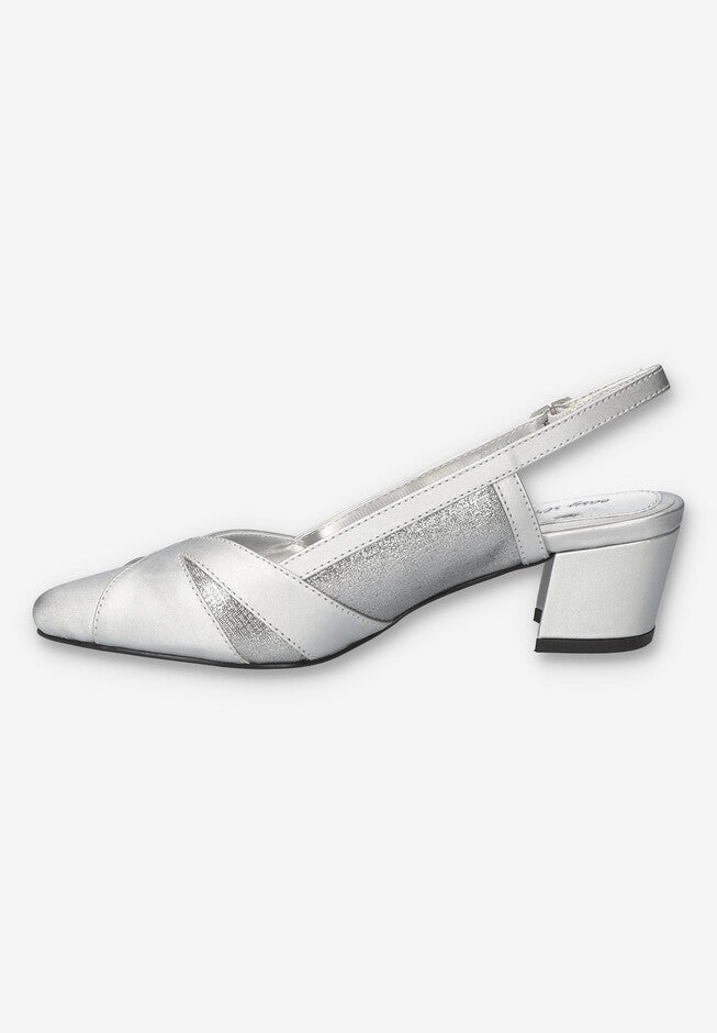 Avena Block Heel Slingback Pump, SILVER SATIN, alternate image number null