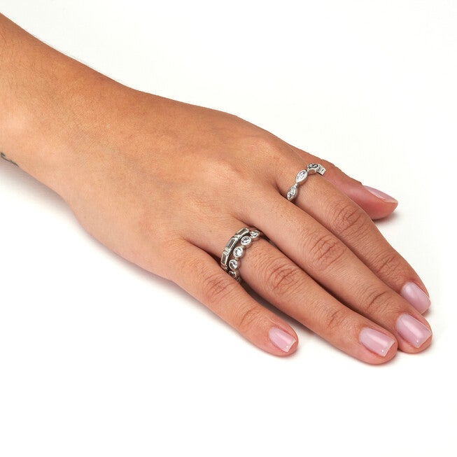 3-Set Stack Silvertone Multi-Shape Ring Set, WHITE, alternate image number null