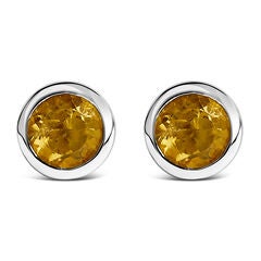 .925 Sterling Silver 6MM Bezel Set Created Yellow Citrine Solitaire Stud Earrings