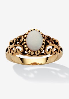 Oval-Cut Opal Scroll Ring In Antiqued Gold-Plated