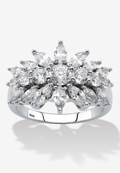 2.67 Cttw. Sterling Silver Marquise-Cut Cubic Zirconia Starburst Cluster Ring