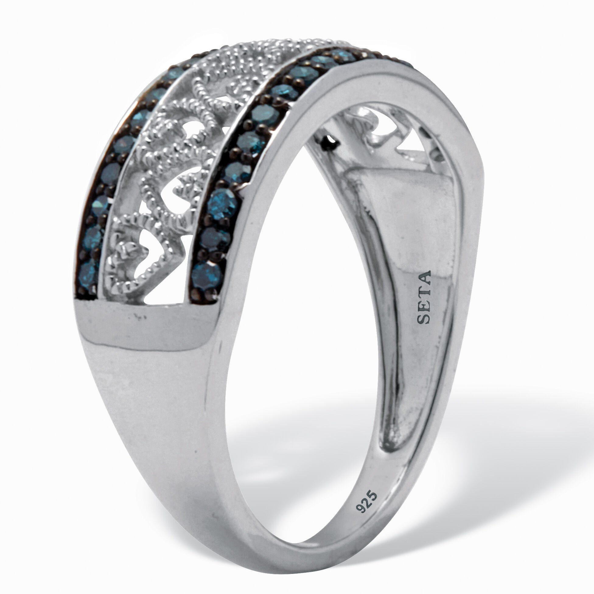 .25 TCW Blue Diamond Sterling Silver Interchanging Heart Ring, BLUE, on-hover image number 1