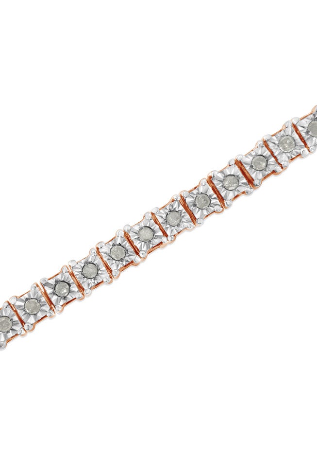 Rose Gold Over Sterling Silver Diamond Square Frame Miracleset Tennis Bracelet 8 inches, , alternate image number 3