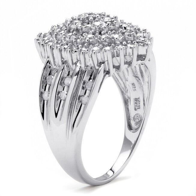 3/8 TCW Round Diamond Cluster Ring in Platinum-plated Sterling Silver, WHITE, on-hover image number null