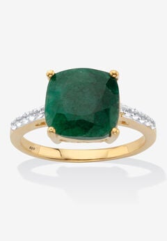 4.60 Cttw. Green Emerald & White Topaz Two-Tone Gold-Plated Sterling Silver Ring