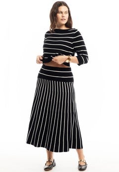 Striped Knit Midi Skirt