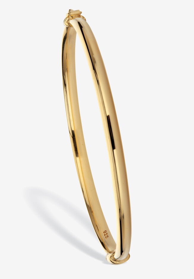 Yellow Gold Plated Sterling Silver Polished Bangle Bracelet (4Mm), 7.75 Inches Jewelry, GOLD, hi-res image number 0