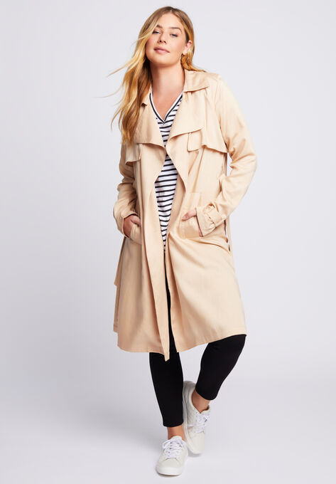 Twill Trench Coat, NEW KHAKI, hi-res image number null