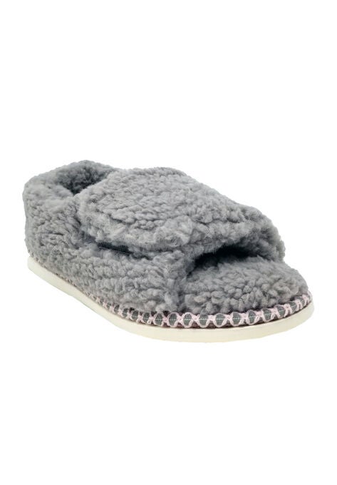 Berber Adjustable Fullfoot Open Toe Slipper, GREY, hi-res image number null