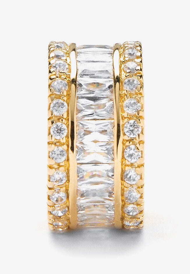 9.34 Tcw Round And Emerald-Cut Cubic Zirconia Gold-Plated Eternity Band, , on-hover image number null