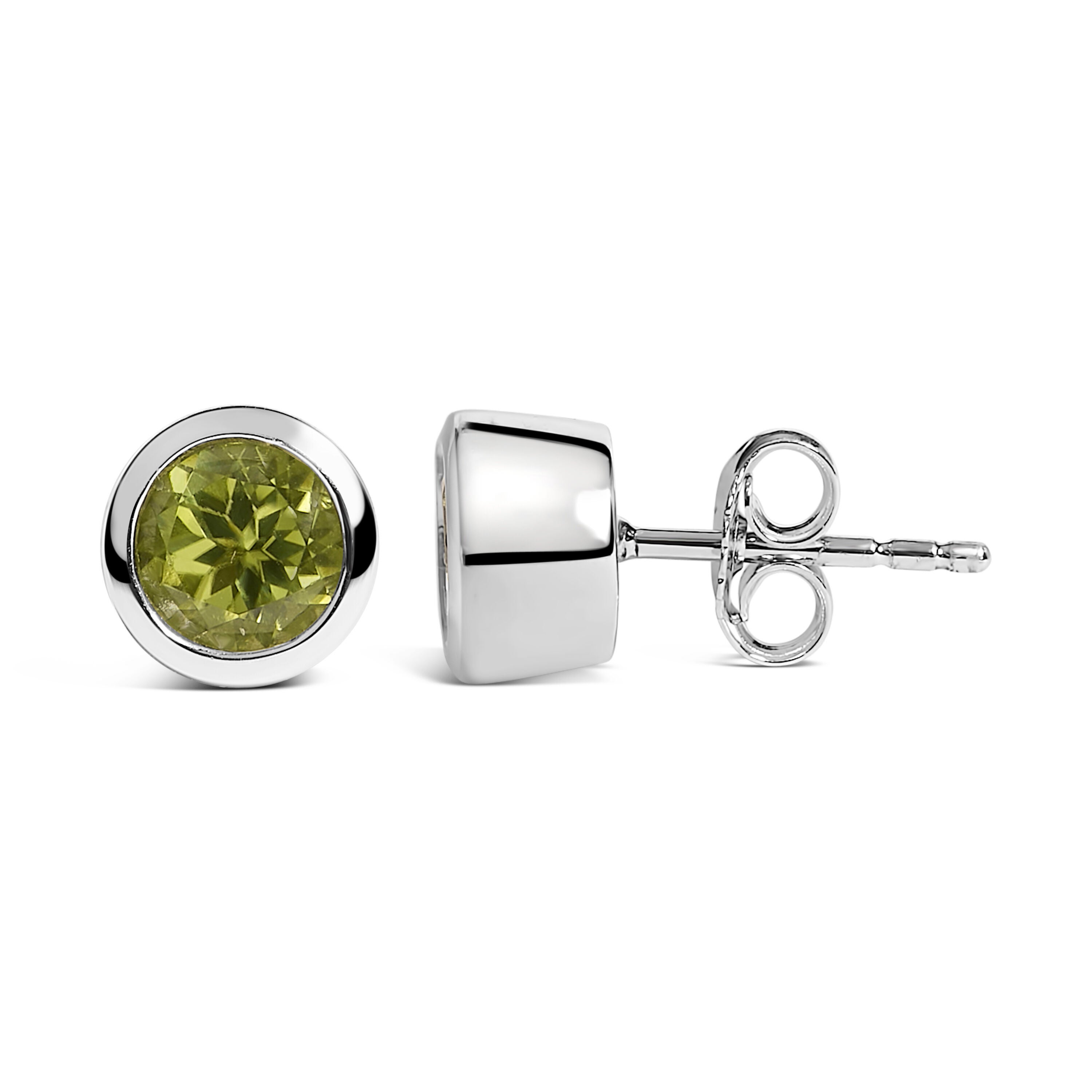 .925 Sterling Silver 6MM Bezel Set Created Green Peridot Solitaire Stud Earrings, GREEN, alternate image number 1