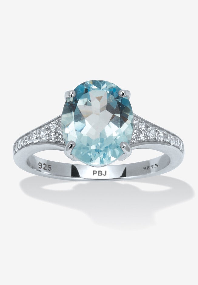 4.70 Tcw Oval Cut Genuine Blue Topaz And Cubic Zirconia Sterling Silver Ring, BLUE, hi-res image number 0