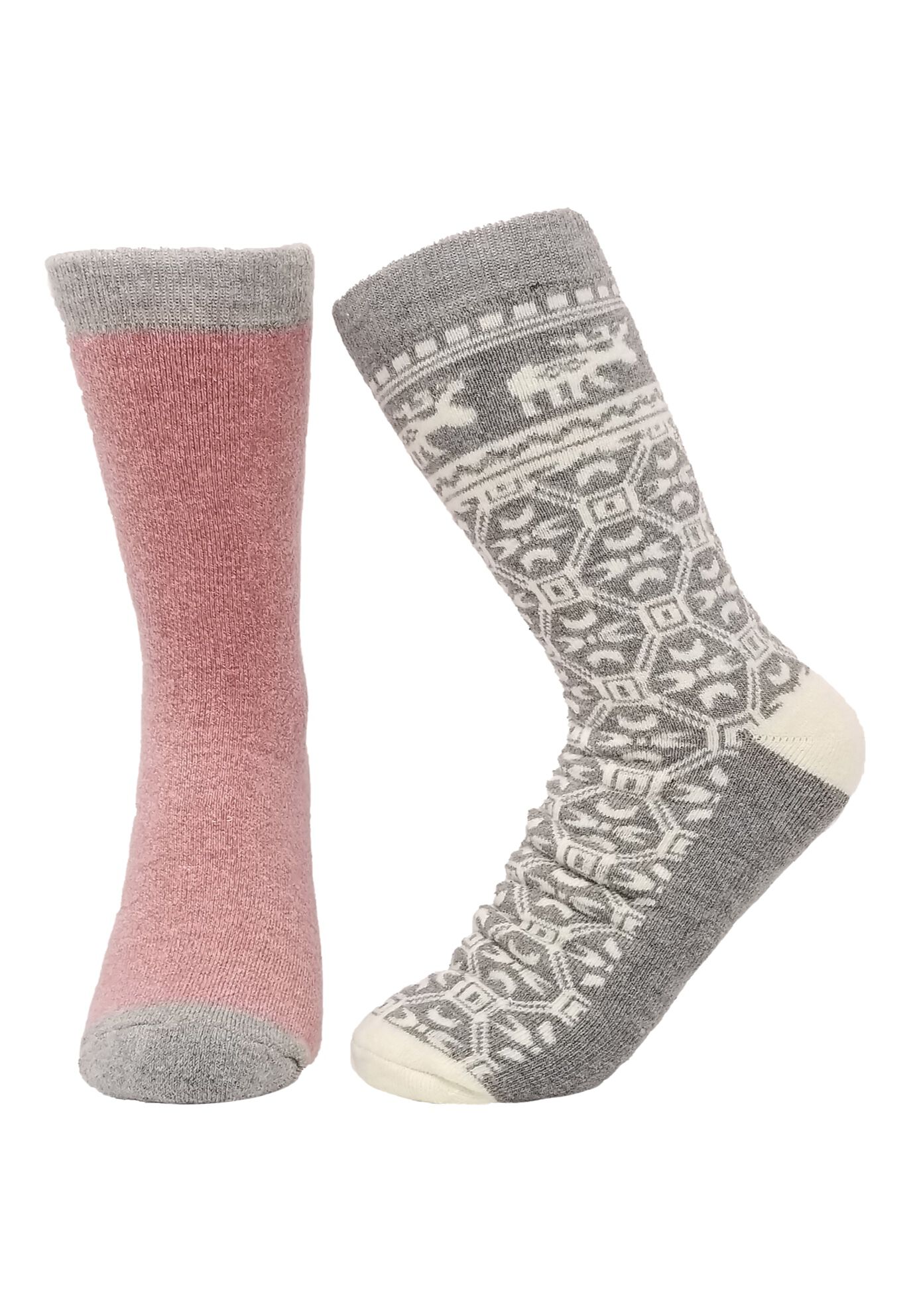 2 Pr Super Soft Polyester Thermal Insulated Socks, GREY MOOSE ROSE, hi-res image number 0