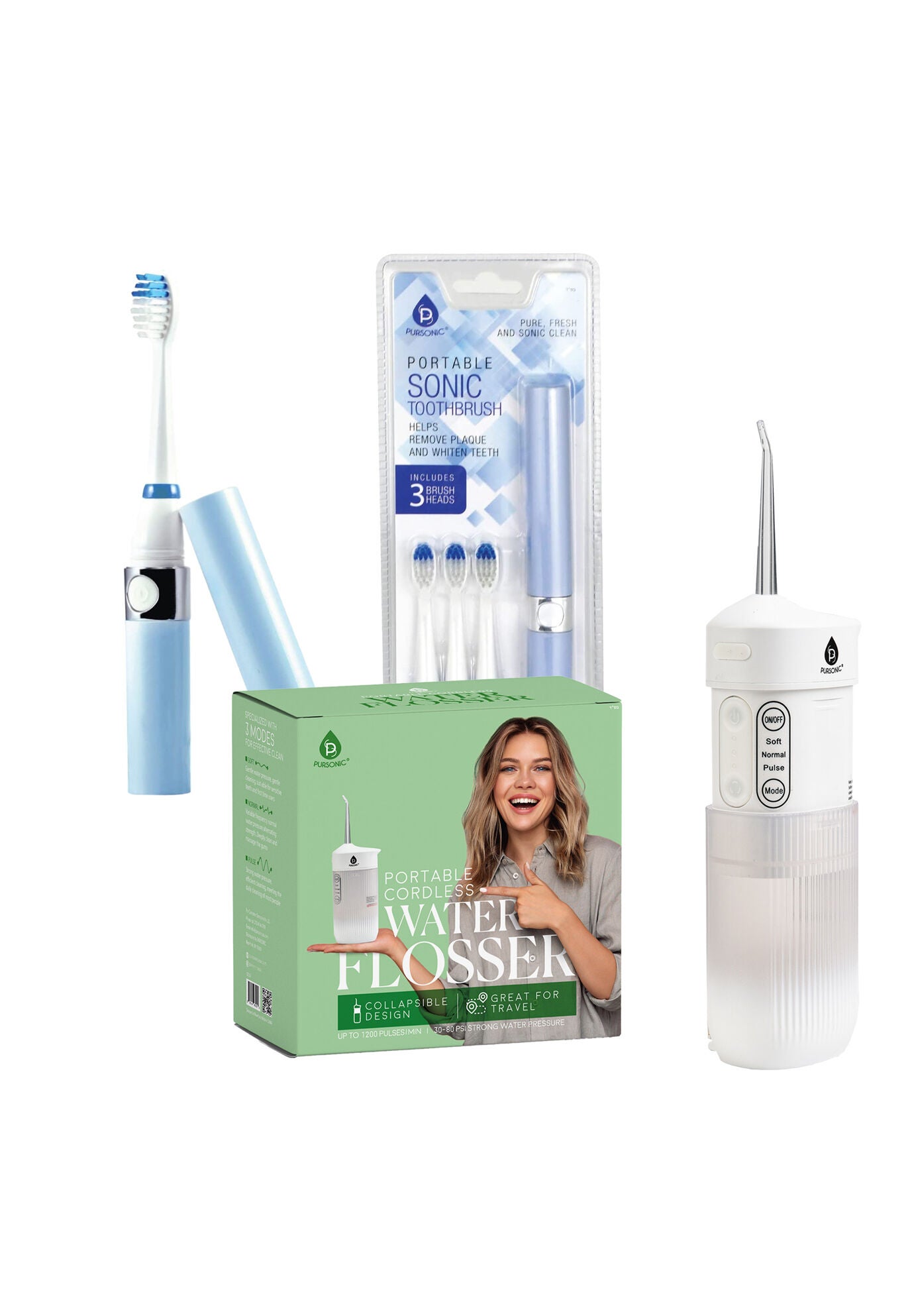 Compact Travel Oral Care Bundle: Portable Usb Rechargeable Collapsible Water Flosser And Pursonic Portable Sonic Toothbrush, O, hi-res image number 0