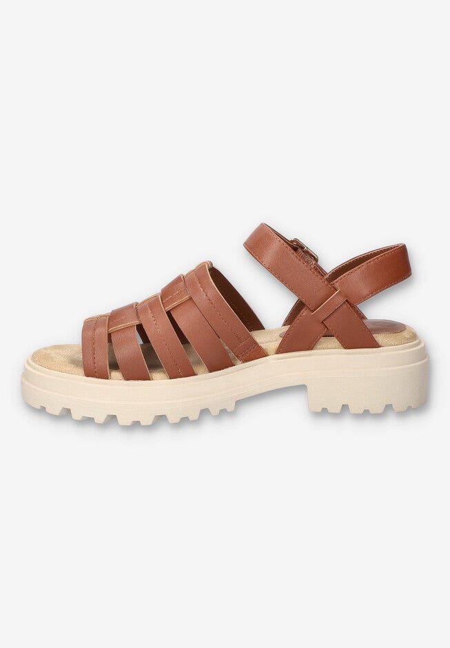 Loni Lug Sole Fisherman Sandal, DARK TAN LEATHER, alternate image number 4