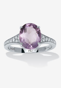 3.40 Tcw Oval Genuine Purple Amethyst And Cubic Zirconia Sterling Silver Ring