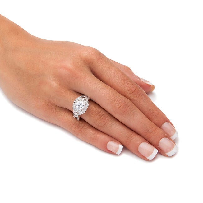 2.20 TCW CZ Two-Piece Halo Bridal Ring Set in Platinum-plated Sterling Silver, WHITE, alternate image number 2