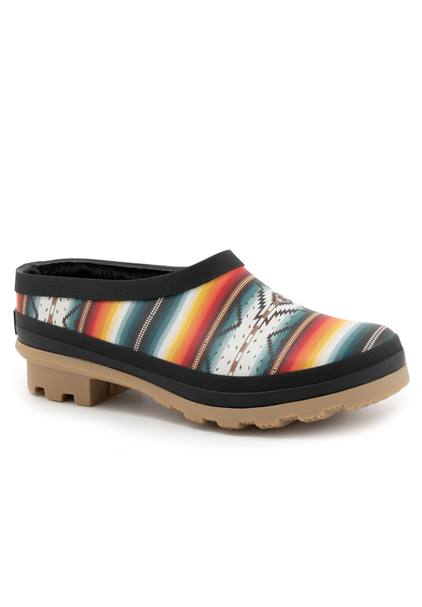 Saltillo Sunset Fur Garden Mule - Fall Rubber Mule, Black | Woman Within