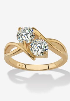1.96 Cttw Cubic Zirconia 14K Gold-Plated Sterling Silver 2-Stone Bypass Ring
