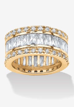 9.34 Tcw Emerald-Cut Cubic Zirconia Eternity Band In 14K Gold-Plated Sterling Silver